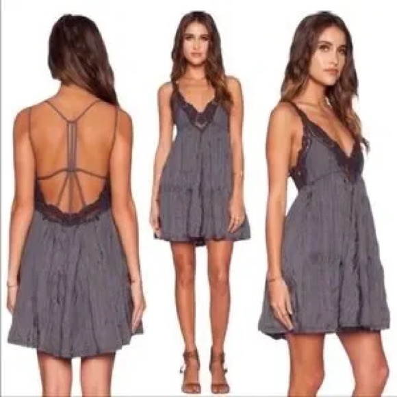 SOLD OUT ♥️ Free People Breathless Gray Crochet Strappy Back Babydoll Mini Dress - Picture 6 of 16